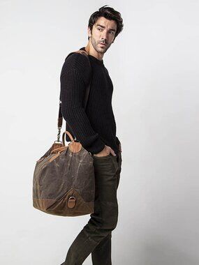 NEW! CB Station Brown Waxed Canvas Weekender Bag Tote Duffle 18" x 14"
